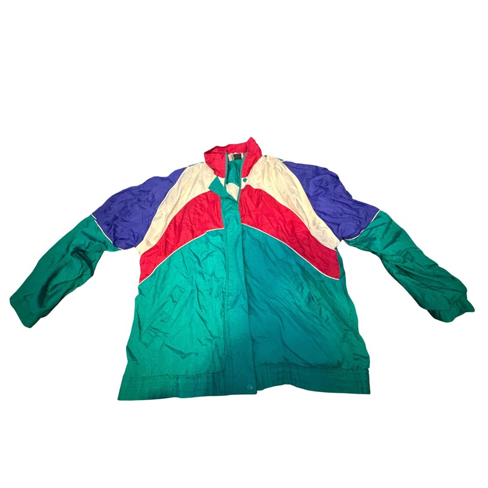 Vintage Habit Colorblock Windbreaker Jacket Teal Purple Red 90s Retro Large